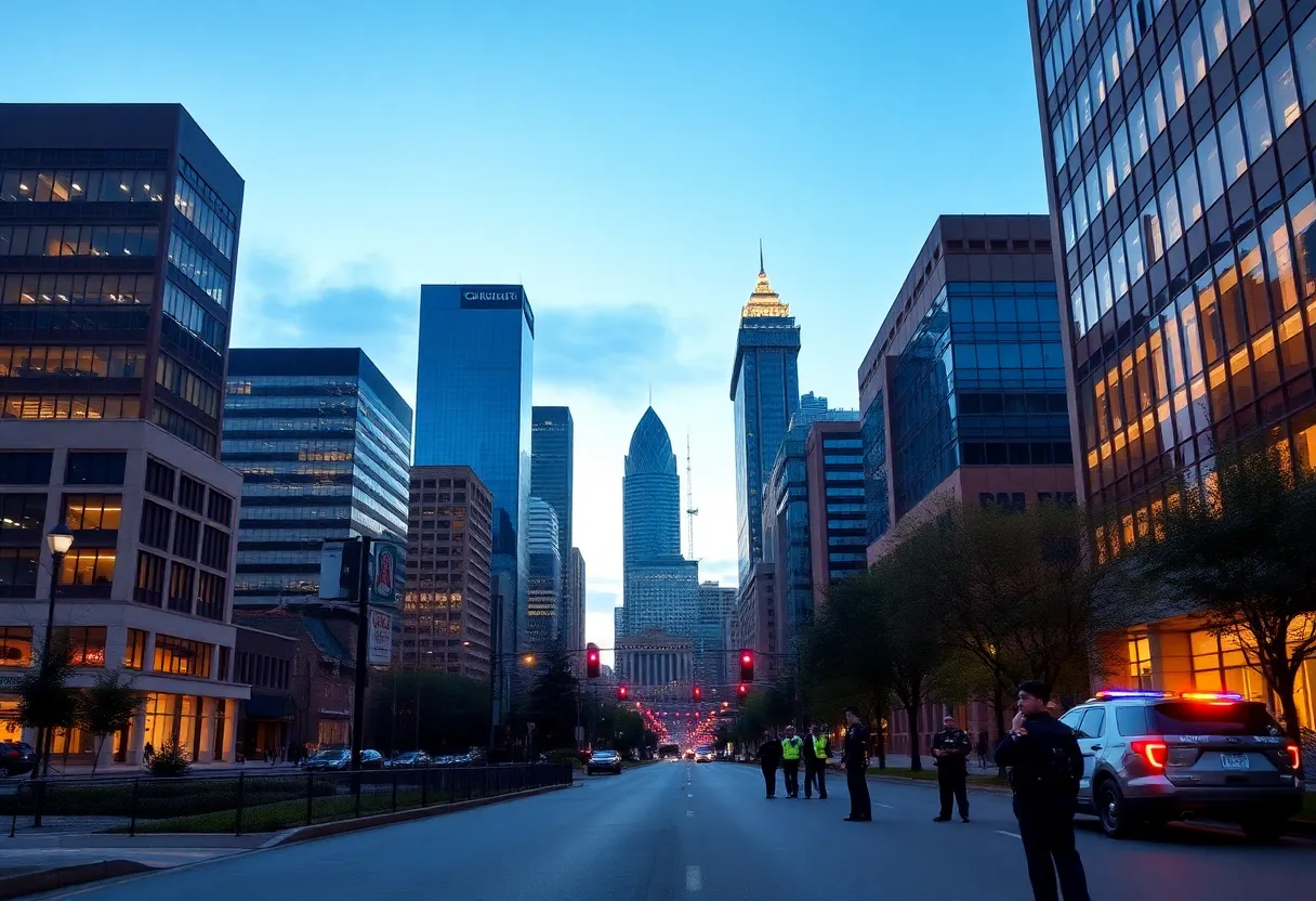 Dusk view of Charlotte North Carolina highlighting economic development.