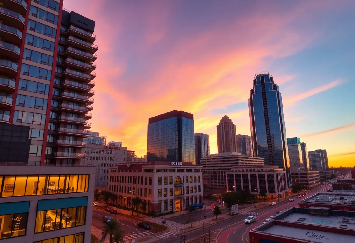 Cityscape of Charlotte NC with modern apartments