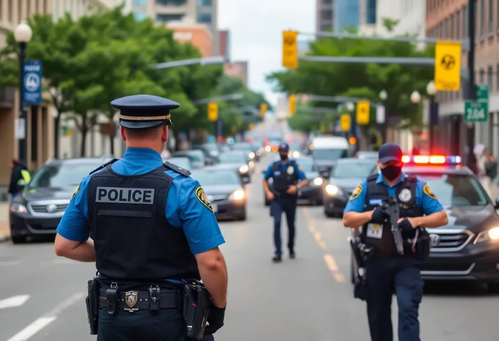 Police officers investigating a scene in Charlotte
