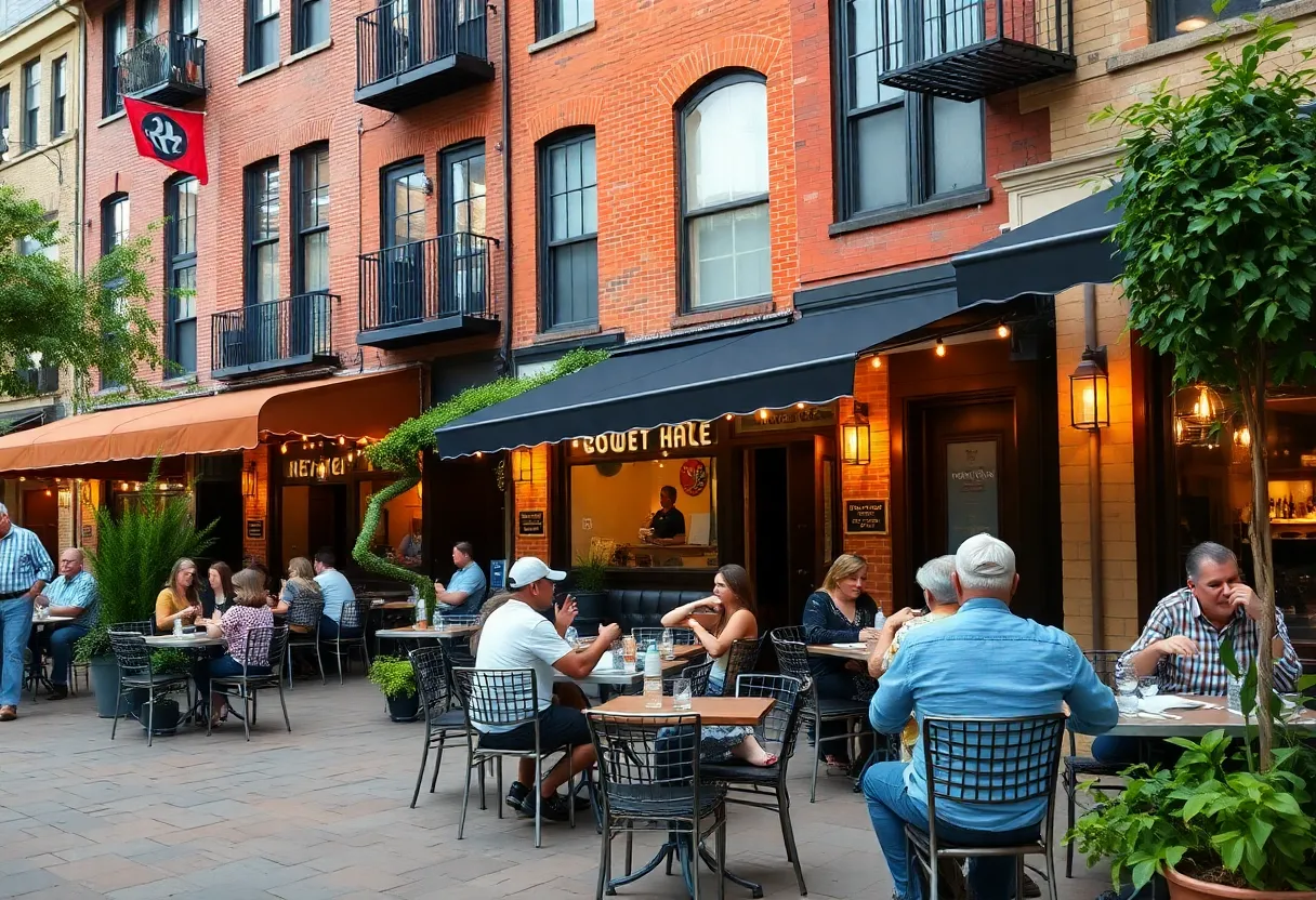 Vibrant restaurant scene in Charlotte showcasing historic buildings and diverse dining.