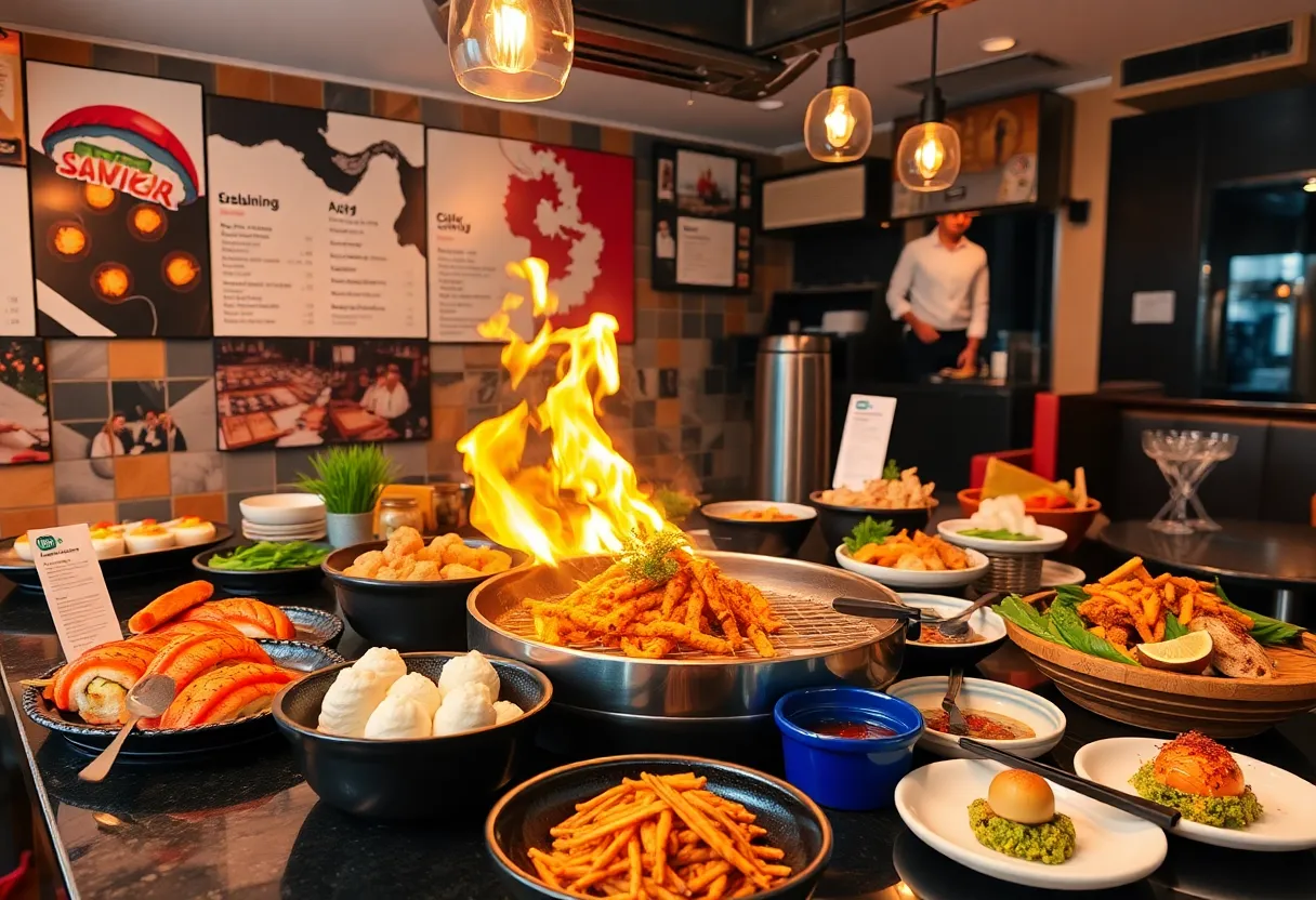 Diverse cuisine display at a Charlotte restaurant, highlighting local dining options.