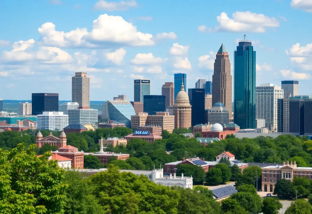 Aerial view of Charlotte showing data centers and the city skyline.