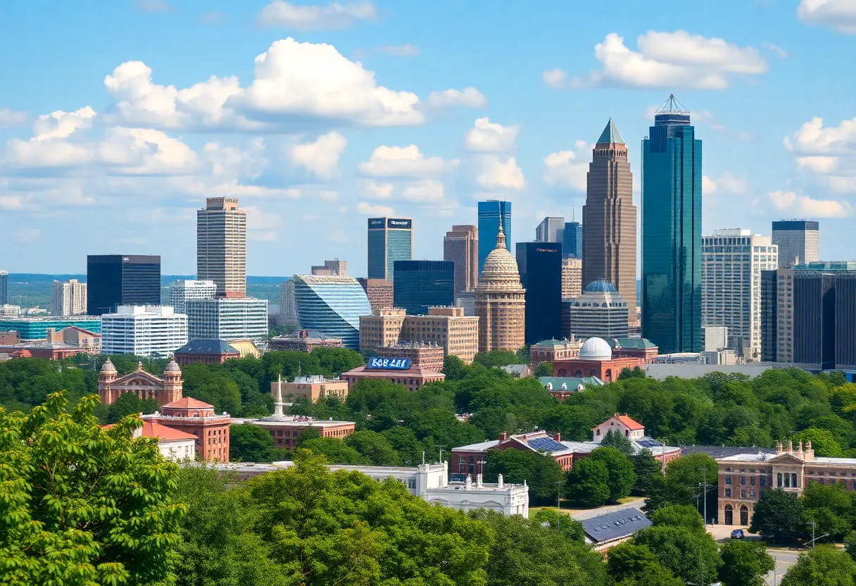 Aerial view of Charlotte showing data centers and the city skyline.