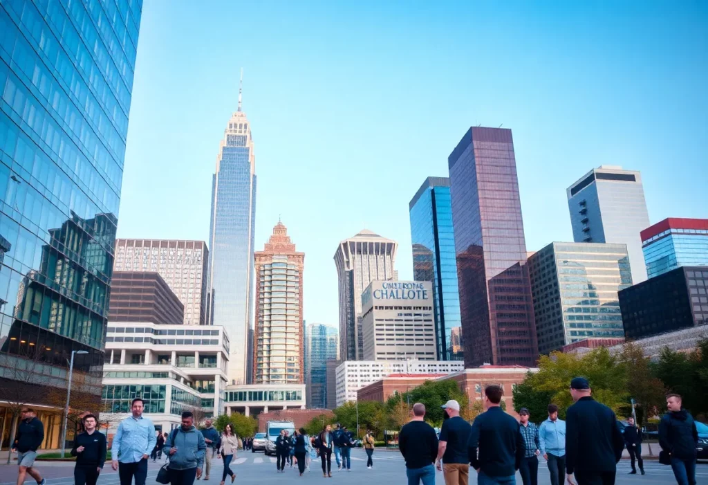Charlotte city skyline with modern buildings symbolizing economic growth.