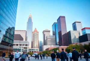 Charlotte city skyline with modern buildings symbolizing economic growth.