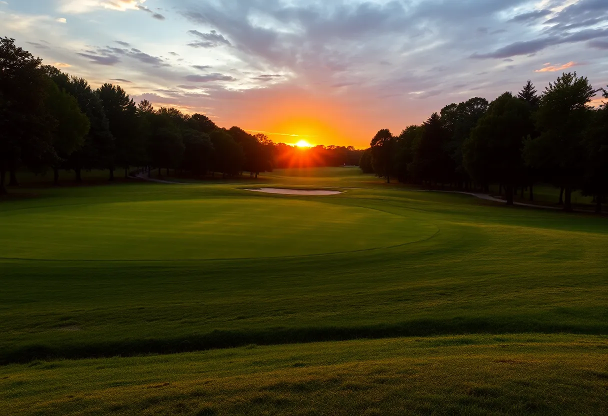 Sunset over a golf course in Charlotte, North Carolina