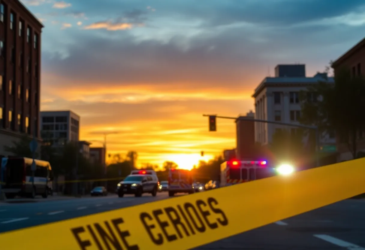 Charlotte crime scene with police and emergency vehicles on North Tryon Street