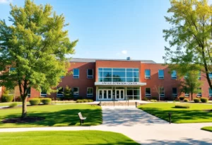 Exterior view of the Charlotte juvenile detention center surrounded by greenery