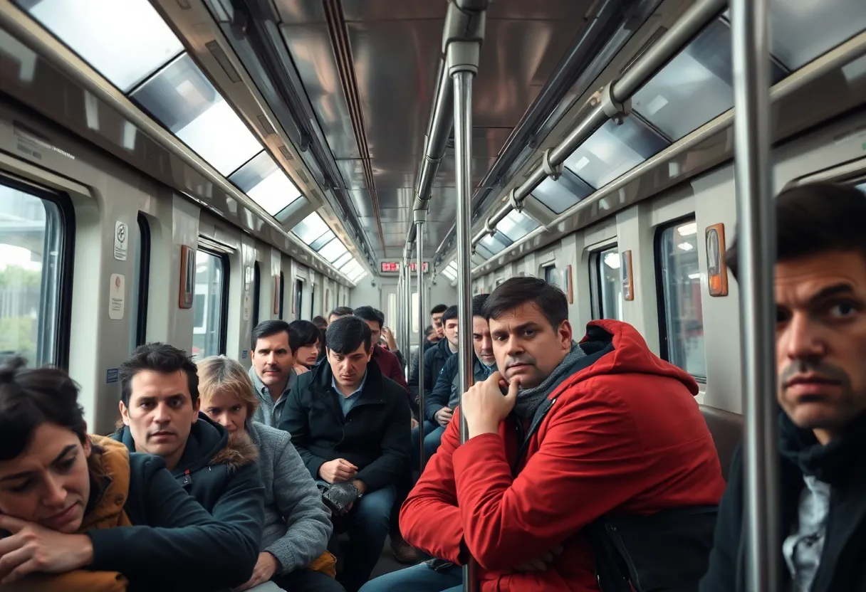 Interior of a Charlotte light rail train after a violent incident