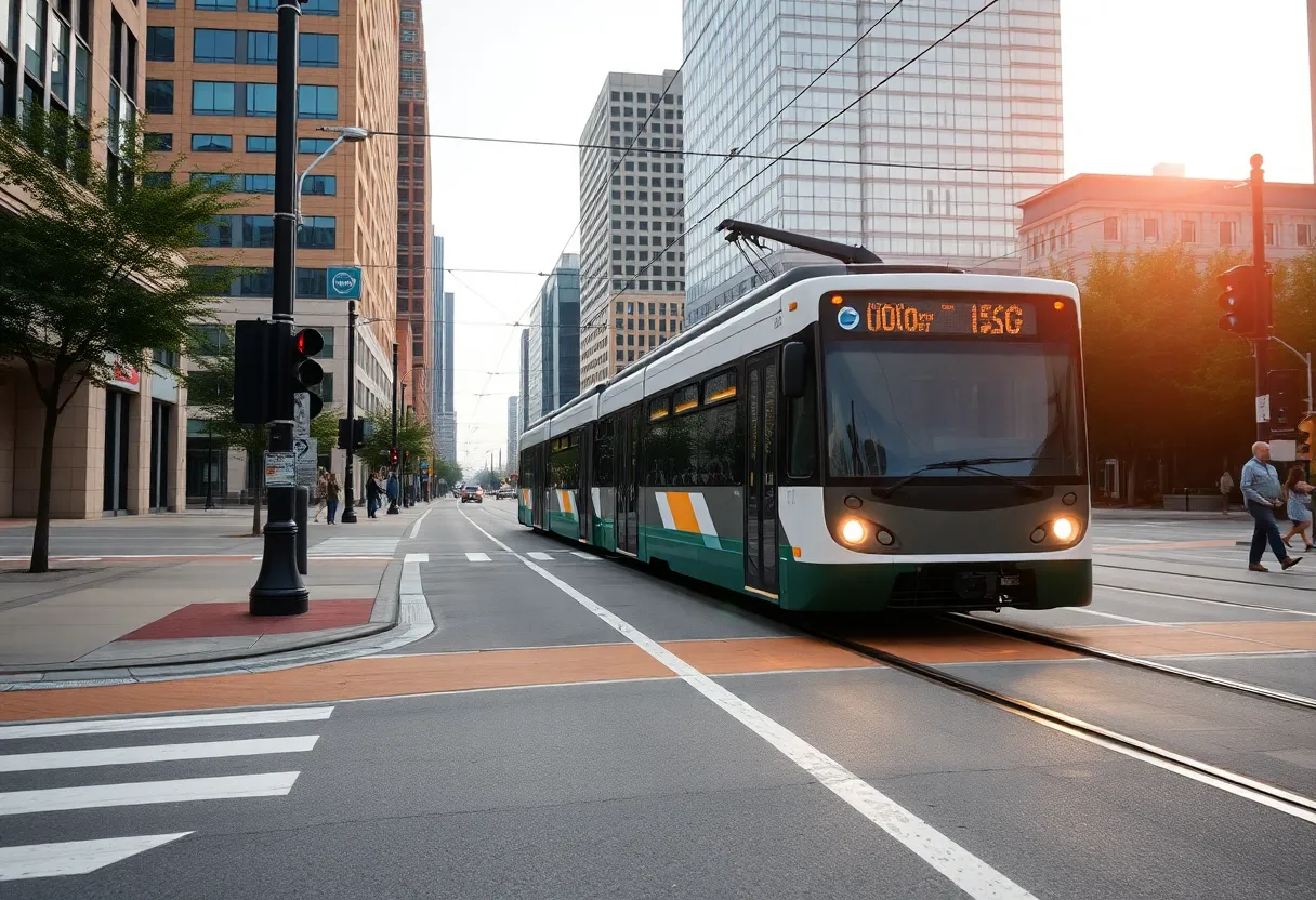 Light rail train in Charlotte, NC, representing urban safety concerns.