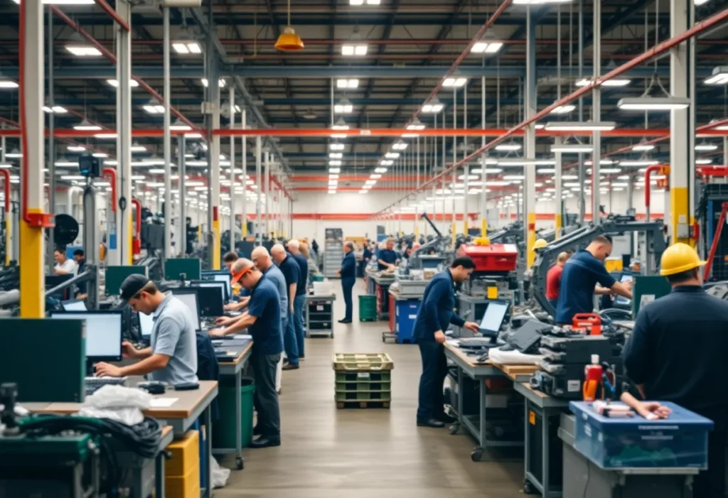 Workers in a Charlotte manufacturing facility demonstrating economic activity.