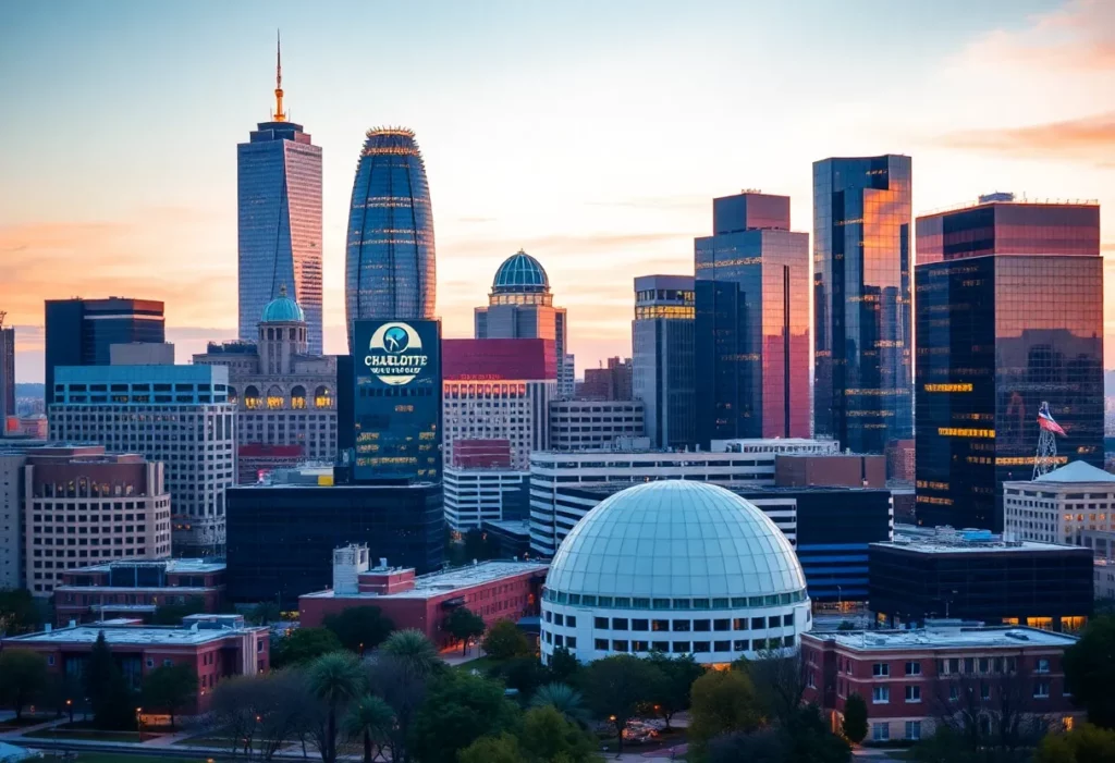 Skyline of Charlotte NC with a vibrant business atmosphere