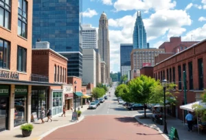 Cityscape of Charlotte NC with small businesses