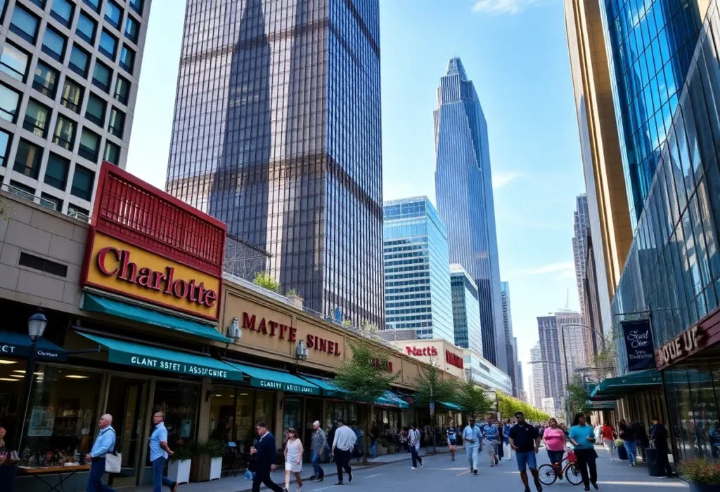 A vibrant cityscape of Charlotte, NC, depicting economic vitality.