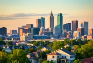 Charlotte NC skyline with homes and businesses