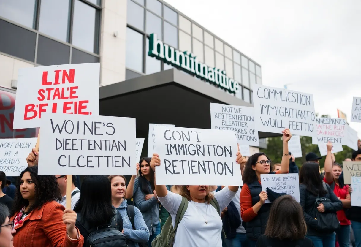 Protesters demonstrating against ICE detention facility in Charlotte
