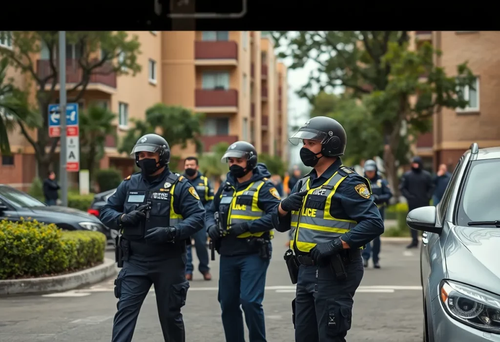 Police officers managing an incident at an apartment complex in Charlotte
