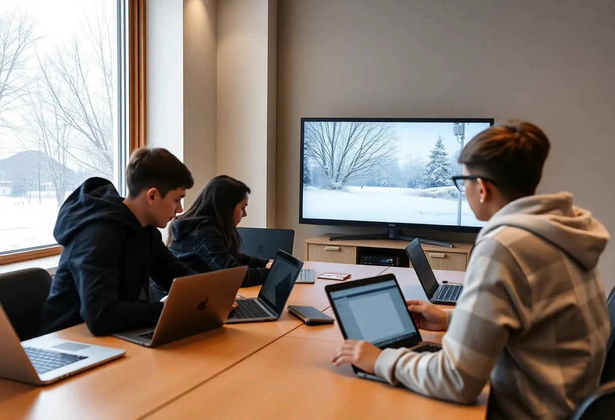 Students participating in remote learning during winter weather