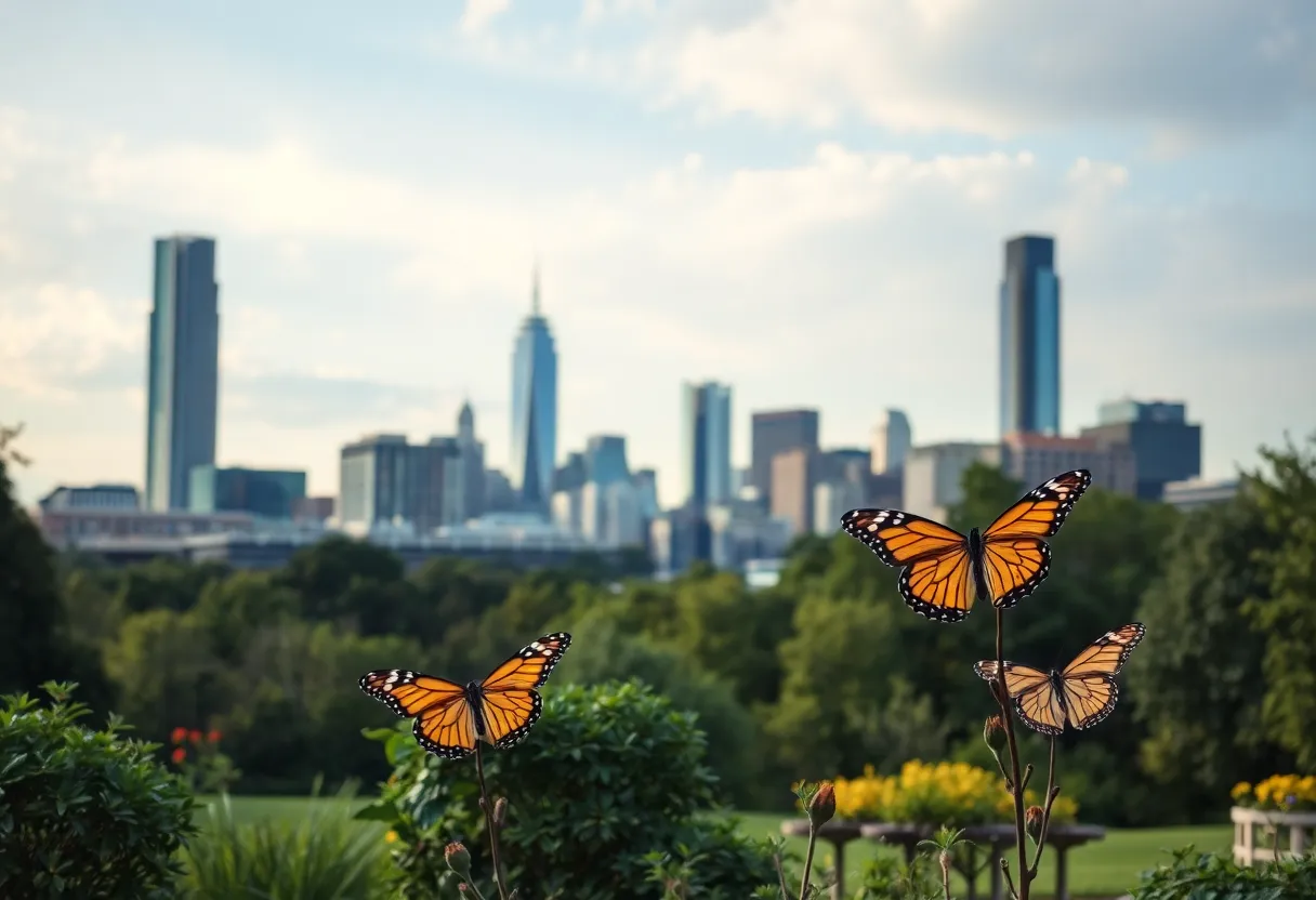 City skyline of Charlotte, North Carolina with environmental elements