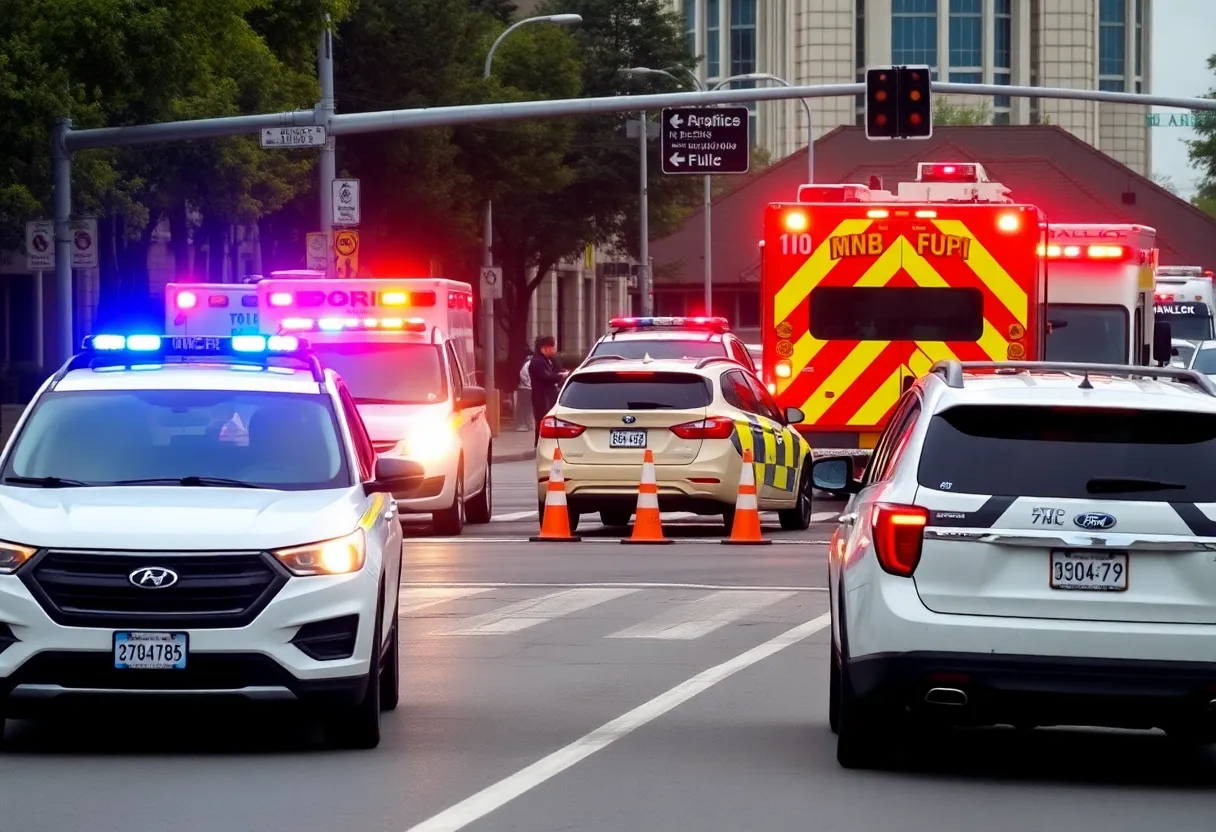 Scene of a multi-vehicle collision in Charlotte with emergency services present.