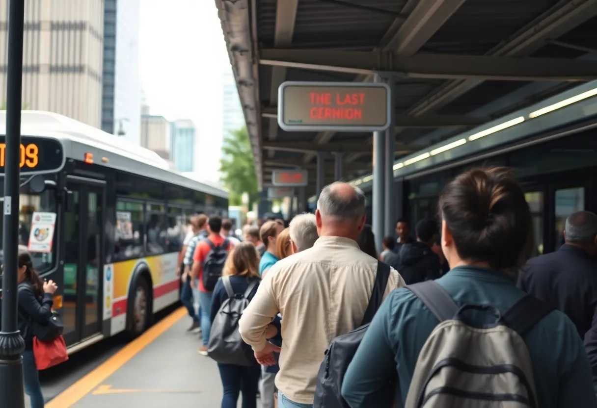 People waiting at a bus station in Charlotte
