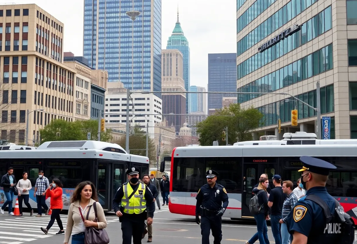 Charlotte skyline with public transit and community engagement