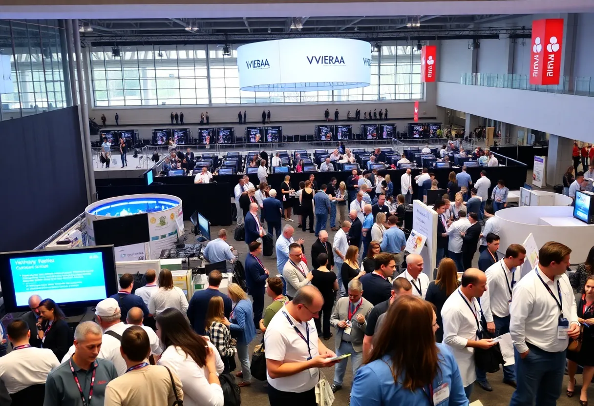 Veterinary professionals networking at the Charlotte Veterinary Conference.
