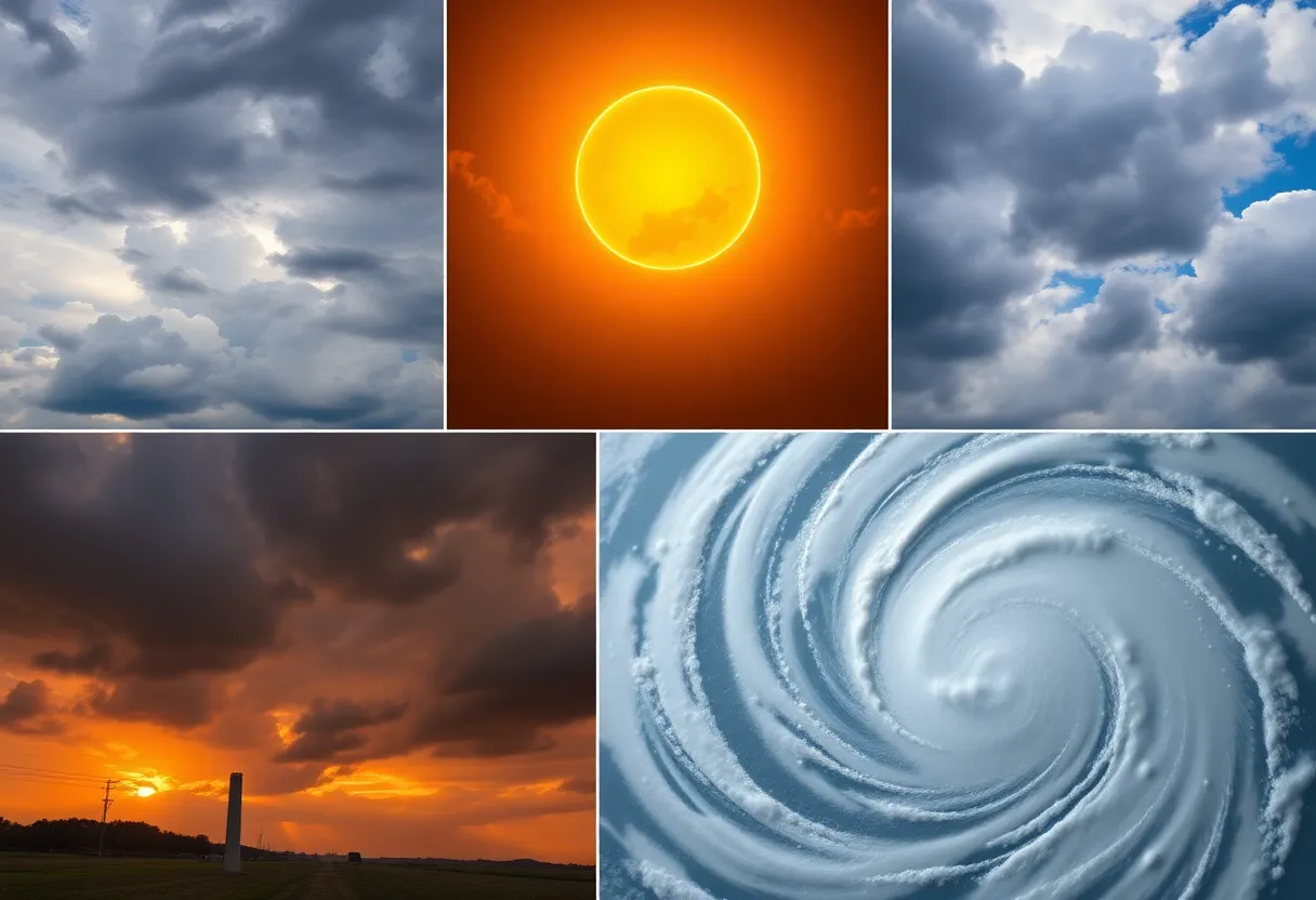 Image depicting the diverse weather challenges faced by Charlotte residents including storms, heatwaves, and hurricanes.