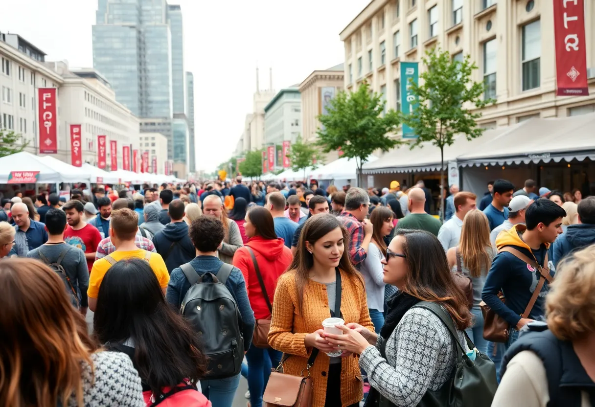 A lively scene in Charlotte featuring multiple events and a diverse crowd.