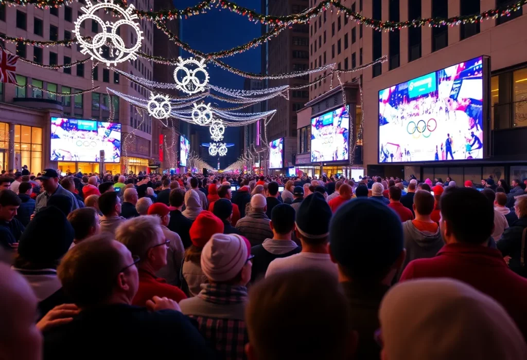 Crowd in Charlotte cheering for the Winter Olympics