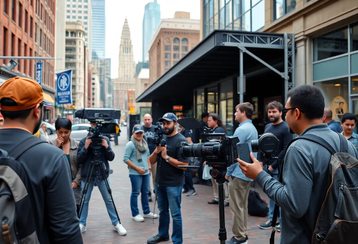 Film crew working on a set in Charlotte, NC.