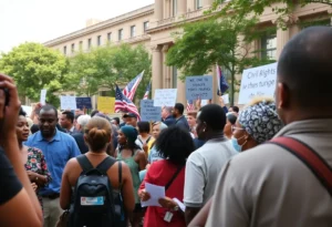 A diverse group of people celebrating a local author's tribute to civil rights history.