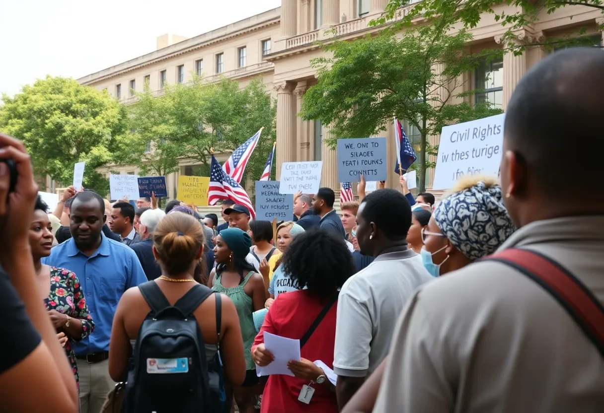 A diverse group of people celebrating a local author's tribute to civil rights history.