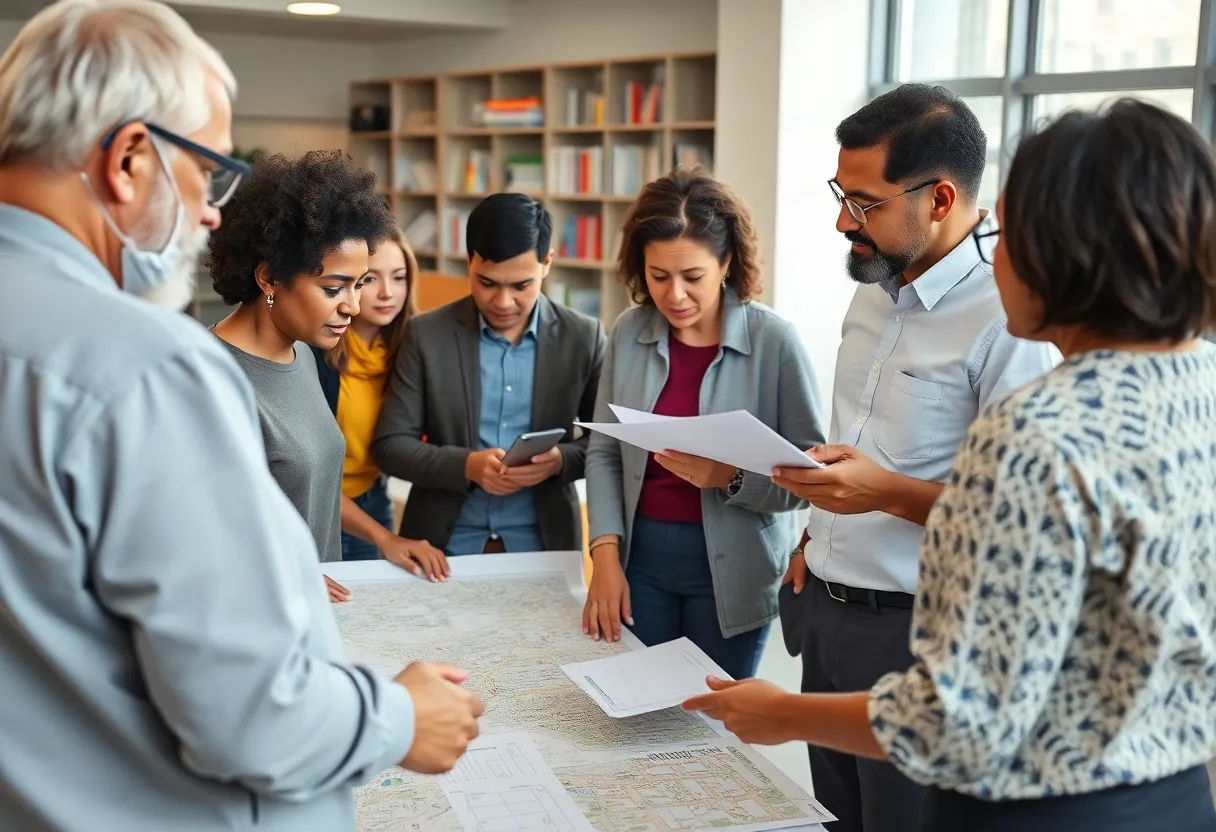 Residents participating in a community planning workshop in Charlotte, discussing urban development ideas.