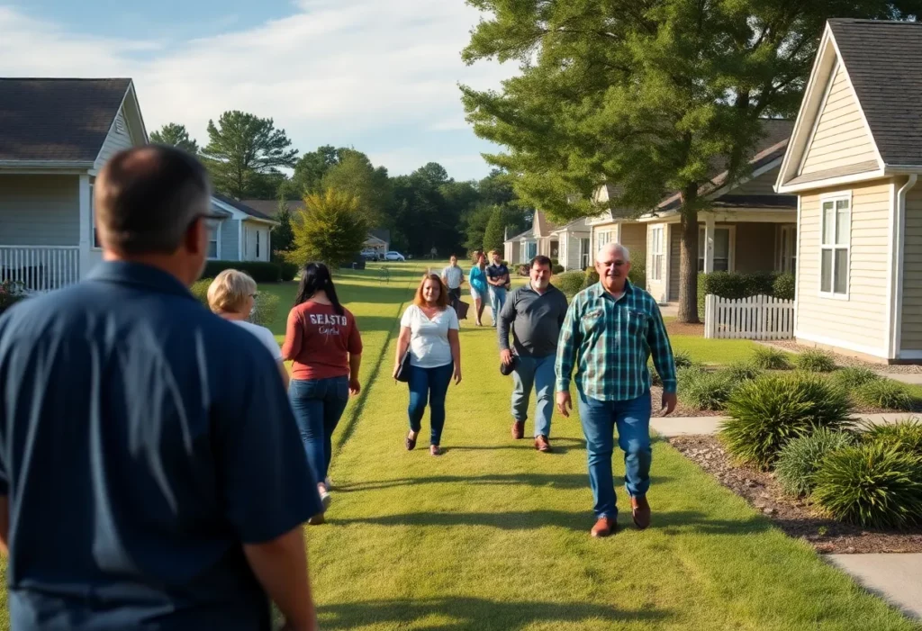 Residents of Lancaster, SC participating in a community search for a missing teenager.