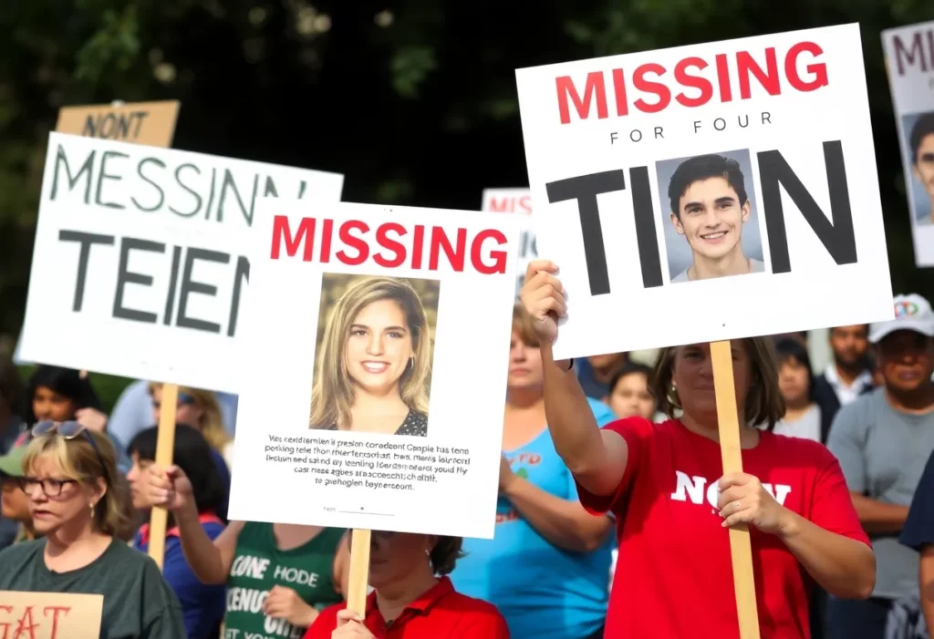 Community members supporting the search for a missing teen