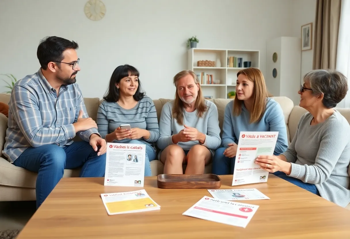 Family discussing the importance of vaccinations in their home.