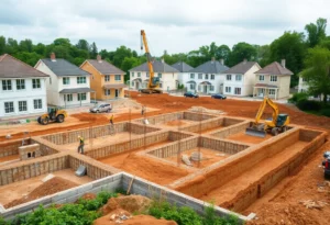 Construction site of new residential homes in Charlotte County, Florida.