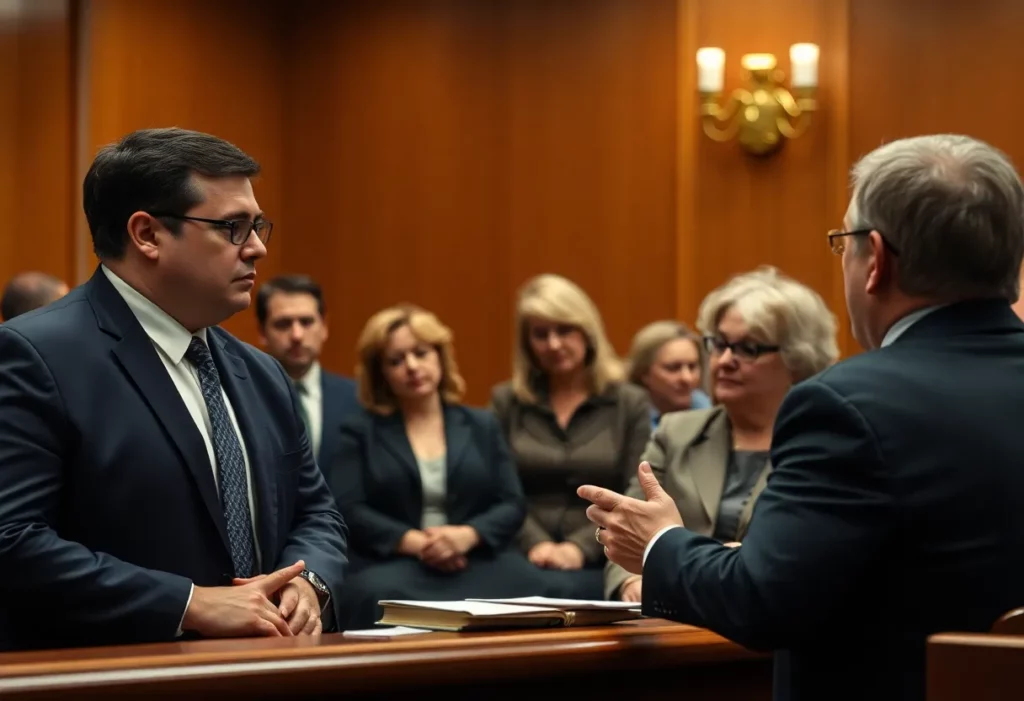 Courtroom scene during a manslaughter trial