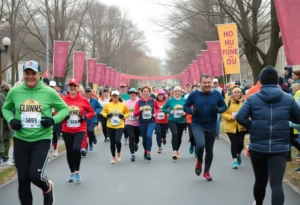 Runners participating in the Cupid's Cup 5K in Charlotte, NC.