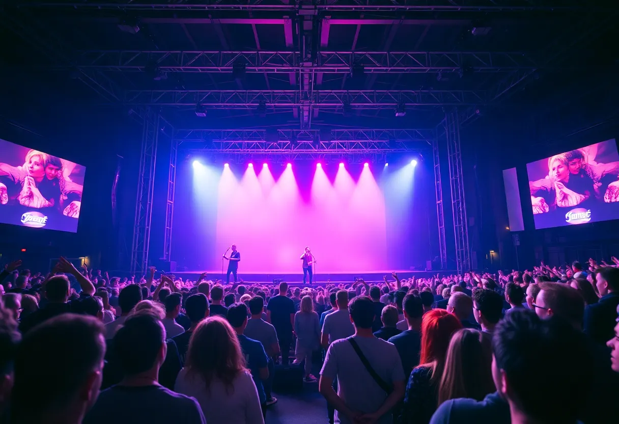 An empty concert stage where a Demi Lovato concert was expected to take place.