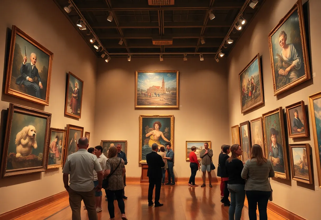 Visitors admiring art in the new Dilworth art gallery