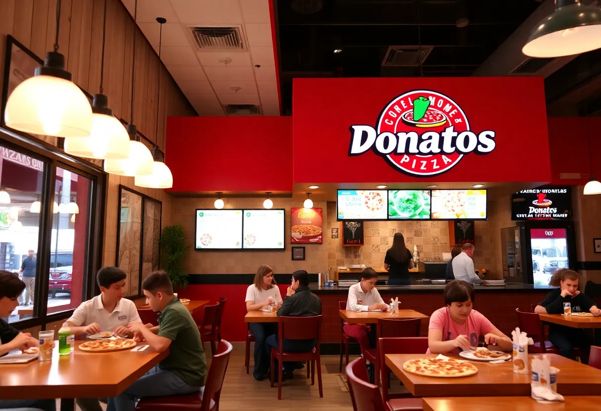 Inside view of Donatos Pizza restaurant during peak dining hours