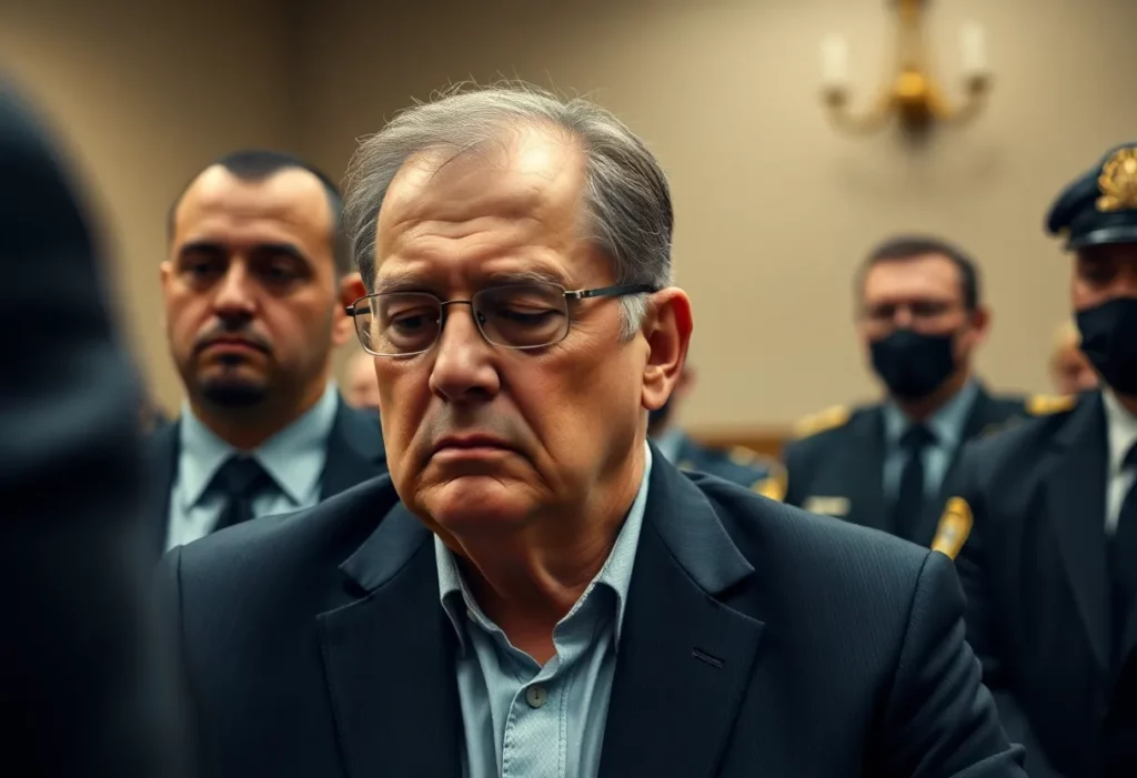 A father expresses grief during a courthouse confrontation related to a violent crime.