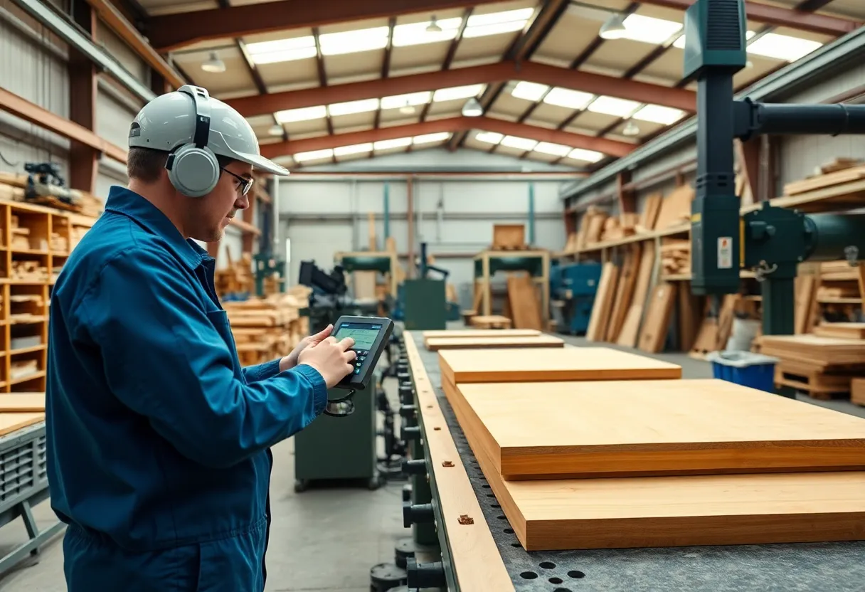 Advanced woodworking technology equipment demonstrating emissions testing capabilities.