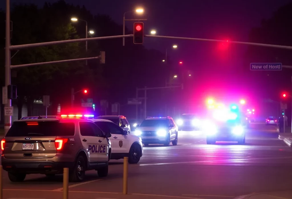 Police and emergency vehicles at the scene of a fatal collision in Charlotte