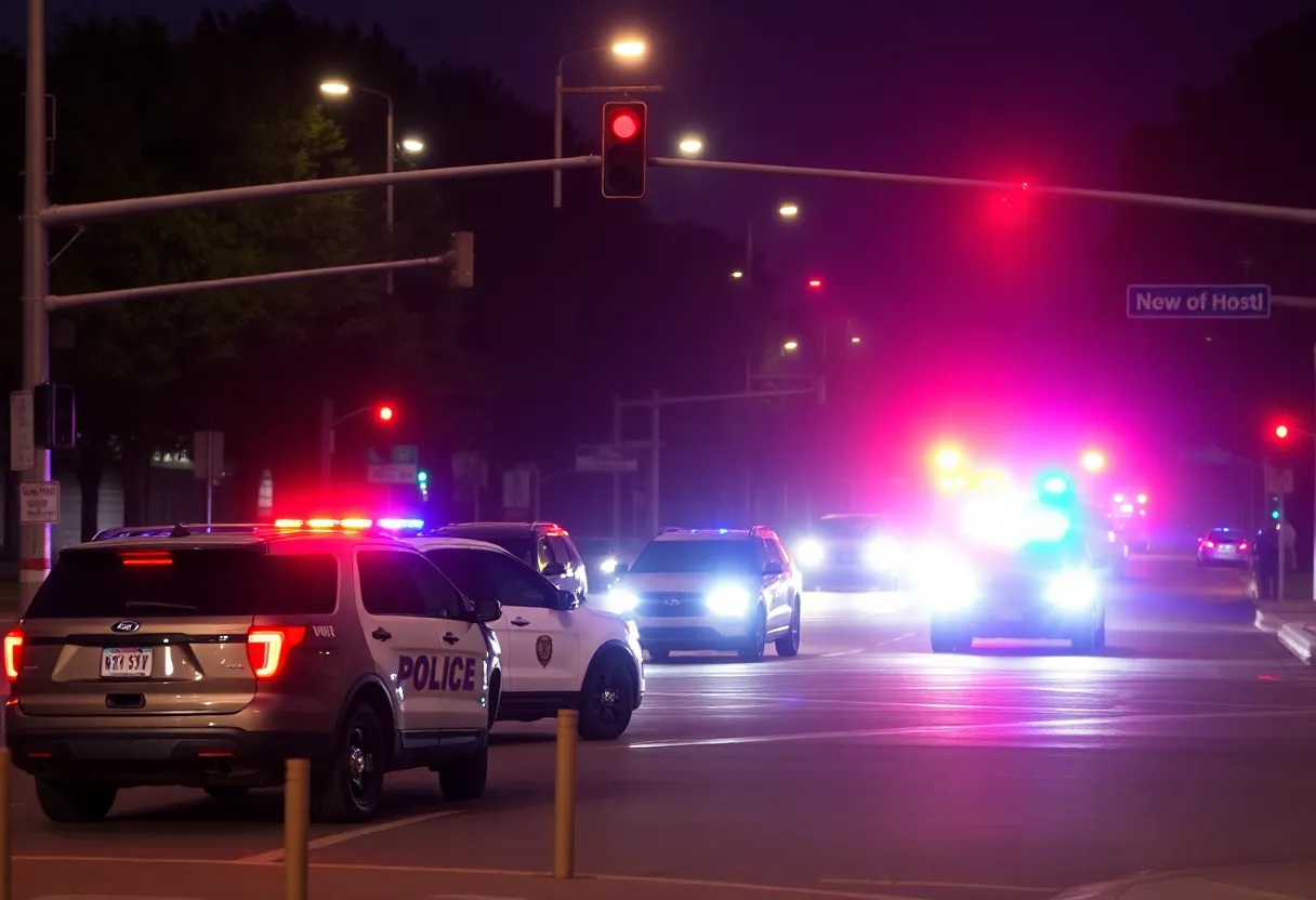 Police and emergency vehicles at the scene of a fatal collision in Charlotte
