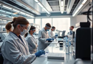 Forensic analysts using Rapid DNA technology at a crime lab