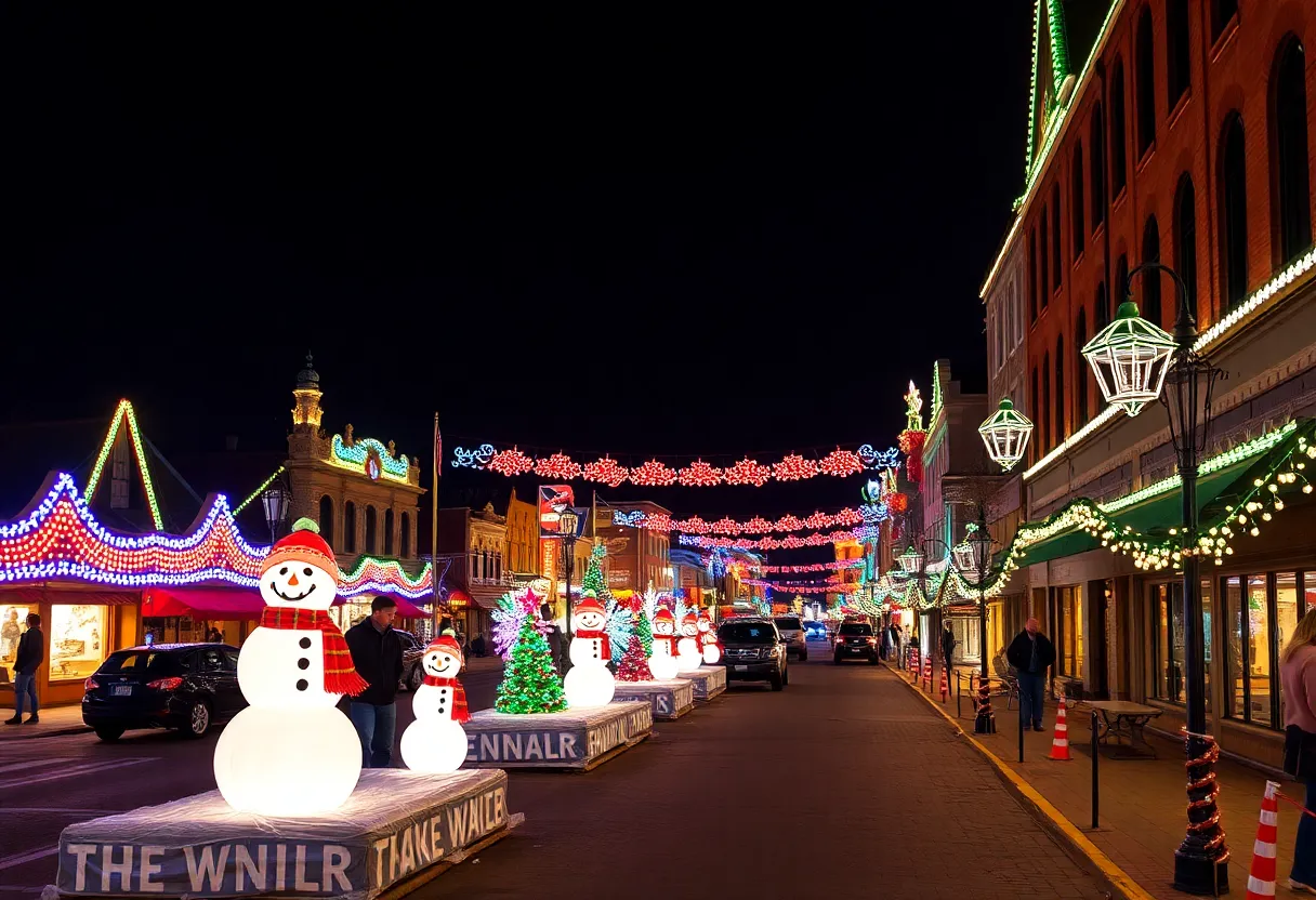 Town of Gatlinburg decorated with lights for Winter Magic festival