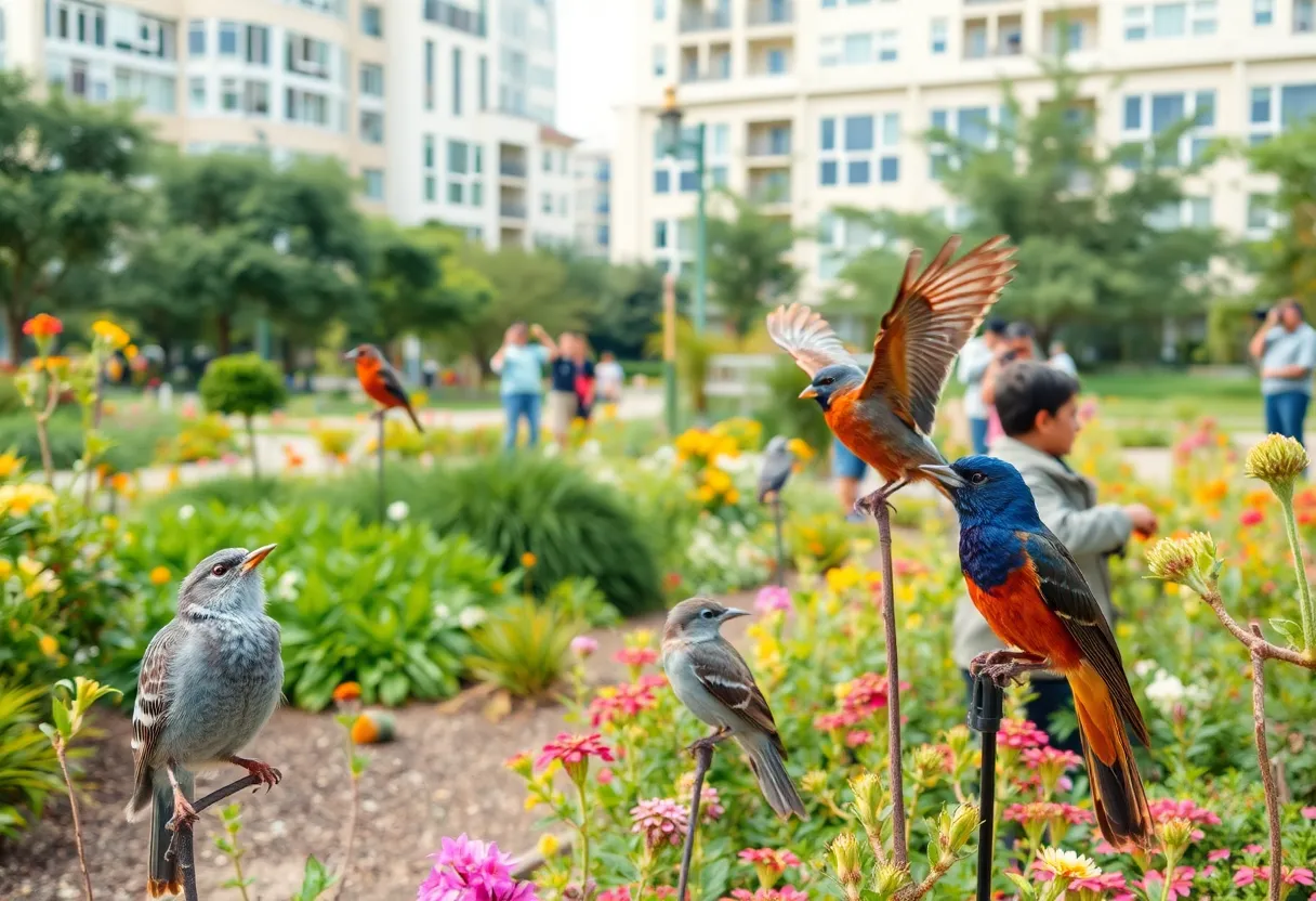 Birdwatching scene in Charlotte demonstrating community conservation efforts.